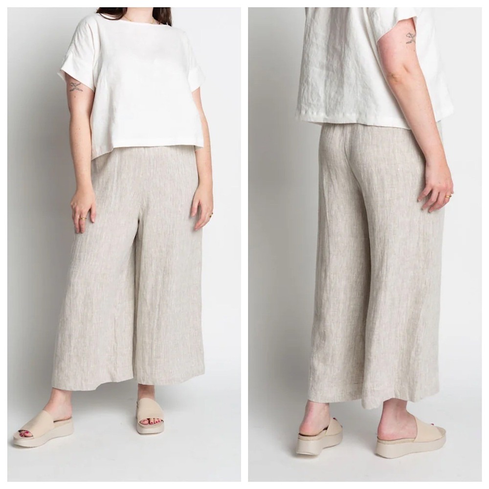Mary Claret 100% Linen Wide Leg Crop House Pants Women Sz XL Cream Elastic Waist
